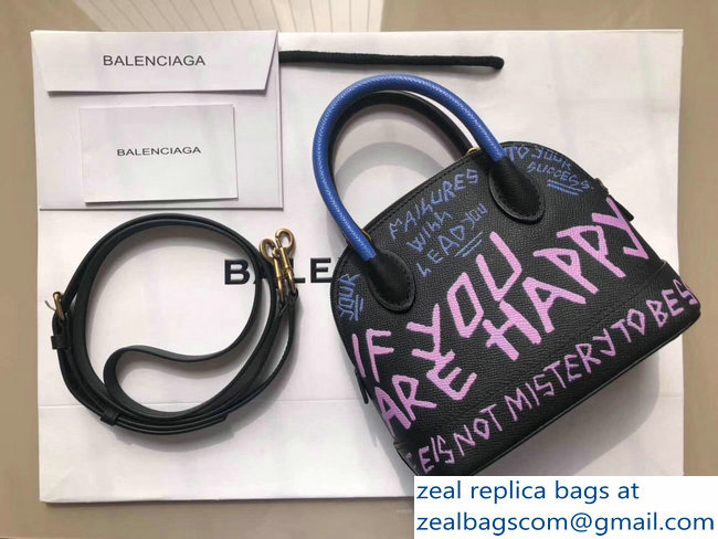 Balenciag Graffiti Logo Ville Top Handle Mini Bag Blue/Lilac 2018 - Click Image to Close