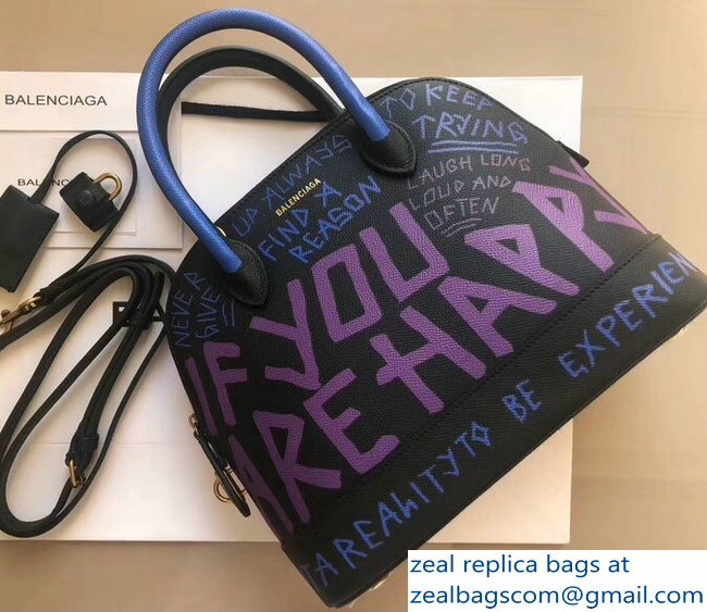 Balenciag Graffiti Logo Ville Top Handle Small Bag Blue/Lilac 2018