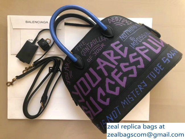 Balenciag Graffiti Logo Ville Top Handle Small Bag Blue/Lilac 2018 - Click Image to Close