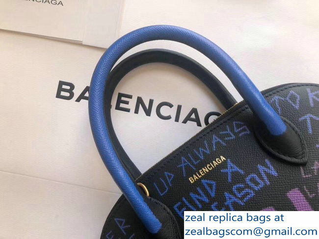 Balenciag Graffiti Logo Ville Top Handle Small Bag Blue/Lilac 2018