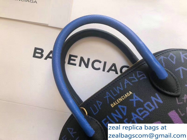 Balenciag Graffiti Logo Ville Top Handle Small Bag Blue/Lilac 2018 - Click Image to Close