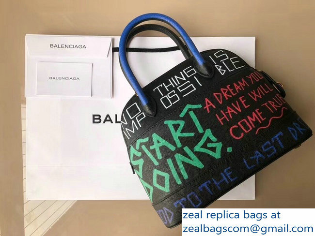 Balenciag Graffiti Logo Ville Top Handle Small Bag Red/Blue/Green 2018 - Click Image to Close