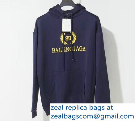 Balenciaga BB Logo Hoodie Sweater Dark Blue 2018 - Click Image to Close