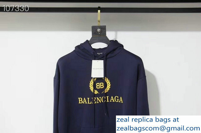 Balenciaga BB Logo Hoodie Sweater Dark Blue 2018 - Click Image to Close