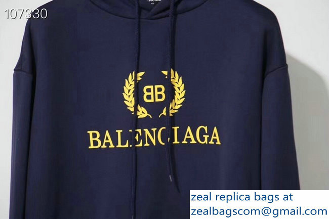 Balenciaga BB Logo Hoodie Sweater Dark Blue 2018 - Click Image to Close