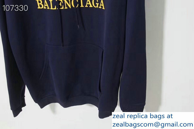 Balenciaga BB Logo Hoodie Sweater Dark Blue 2018 - Click Image to Close