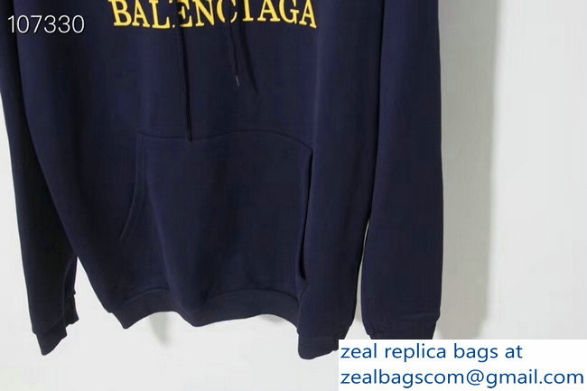 Balenciaga BB Logo Hoodie Sweater Dark Blue 2018