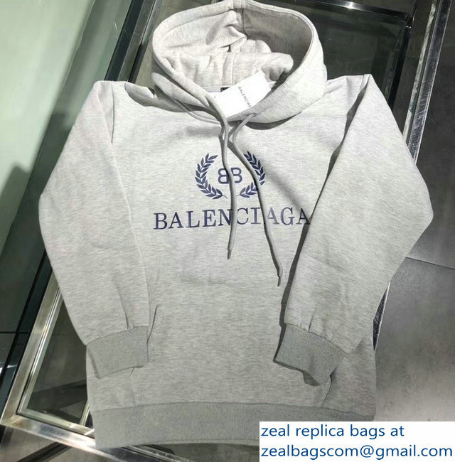 Balenciaga BB Logo Hoodie Sweater Gray 2018 - Click Image to Close