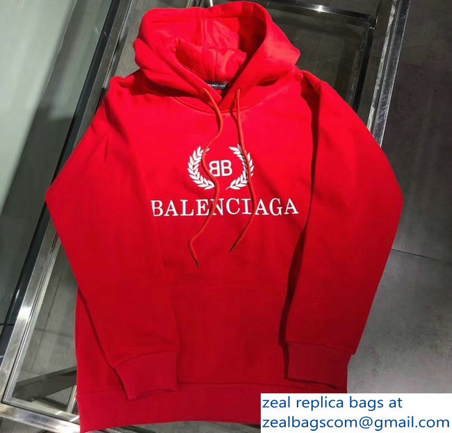 Balenciaga BB Logo Hoodie Sweater Red 2018 - Click Image to Close