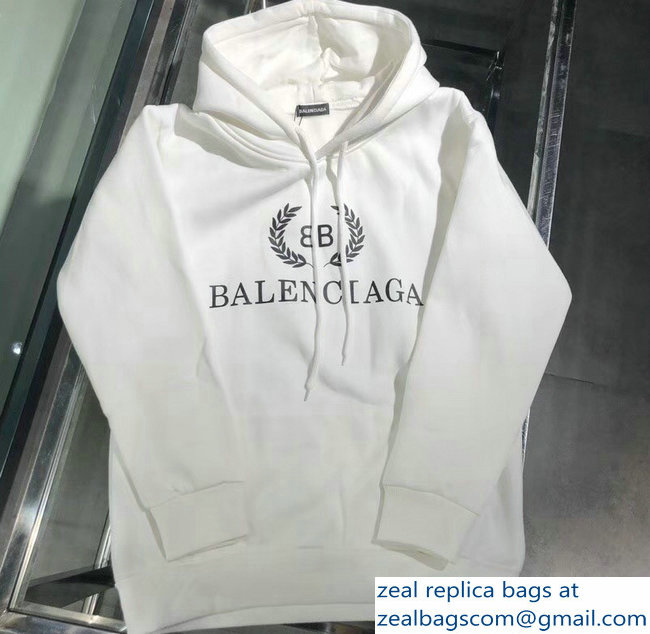 Balenciaga BB Logo Hoodie Sweater White 2018 - Click Image to Close