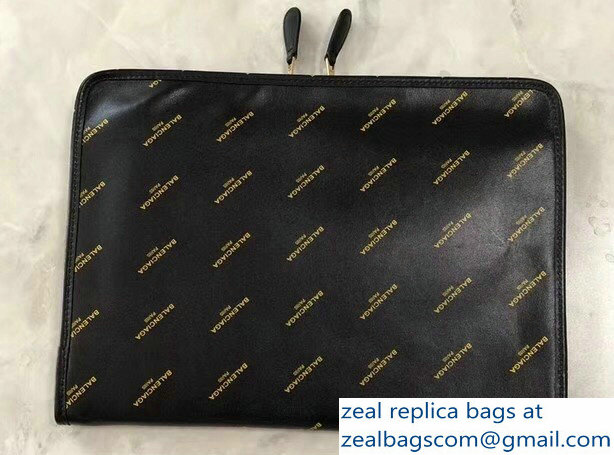 Balenciaga Bazar Zipped Pouch Clutch Bag All Over Logo Black 2018 - Click Image to Close