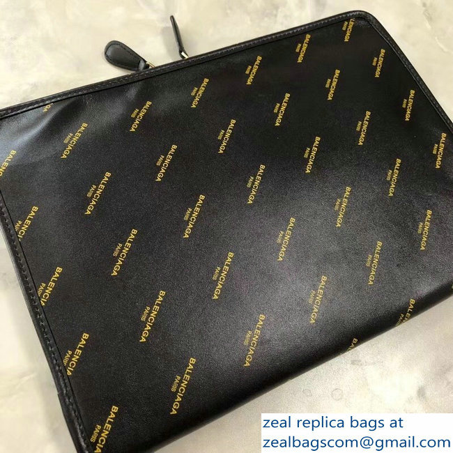 Balenciaga Bazar Zipped Pouch Clutch Bag All Over Logo Black 2018 - Click Image to Close