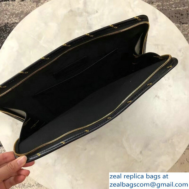 Balenciaga Bazar Zipped Pouch Clutch Bag All Over Logo Black 2018 - Click Image to Close