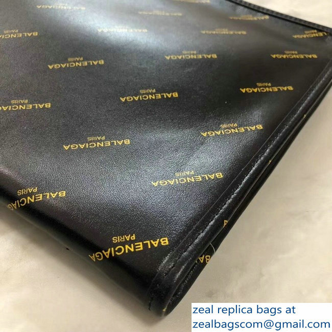 Balenciaga Bazar Zipped Pouch Clutch Bag All Over Logo Black 2018