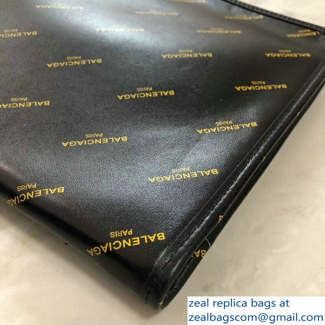 Balenciaga Bazar Zipped Pouch Clutch Bag All Over Logo Black 2018 - Click Image to Close