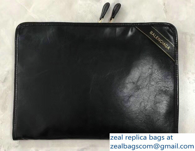 Balenciaga Bazar Zipped Pouch Clutch Bag Gold Logo Black 2018 - Click Image to Close