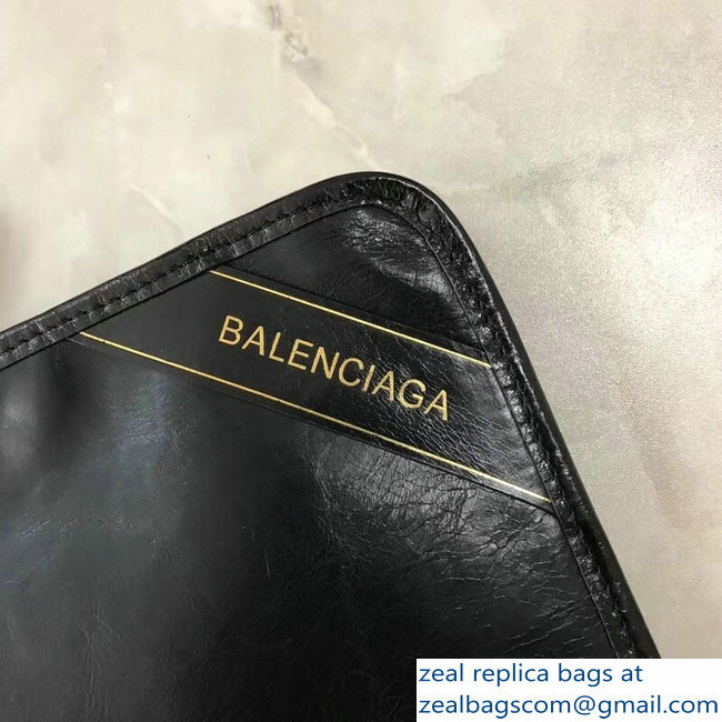 Balenciaga Bazar Zipped Pouch Clutch Bag Gold Logo Black 2018 - Click Image to Close