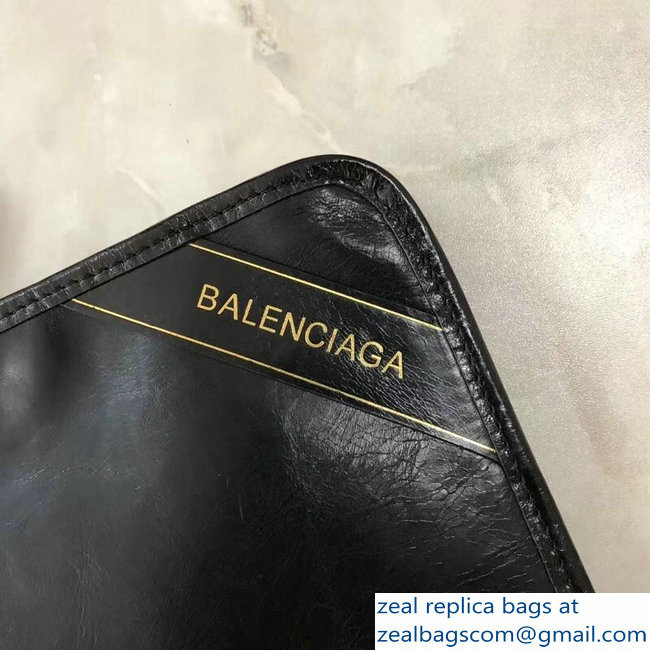 Balenciaga Bazar Zipped Pouch Clutch Bag Gold Logo Black 2018