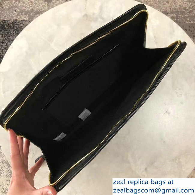 Balenciaga Bazar Zipped Pouch Clutch Bag Gold Logo Black 2018 - Click Image to Close