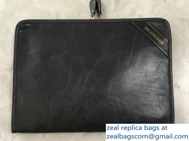 Balenciaga Bazar Zipped Pouch Clutch Bag Gold Logo Etoupe 2018