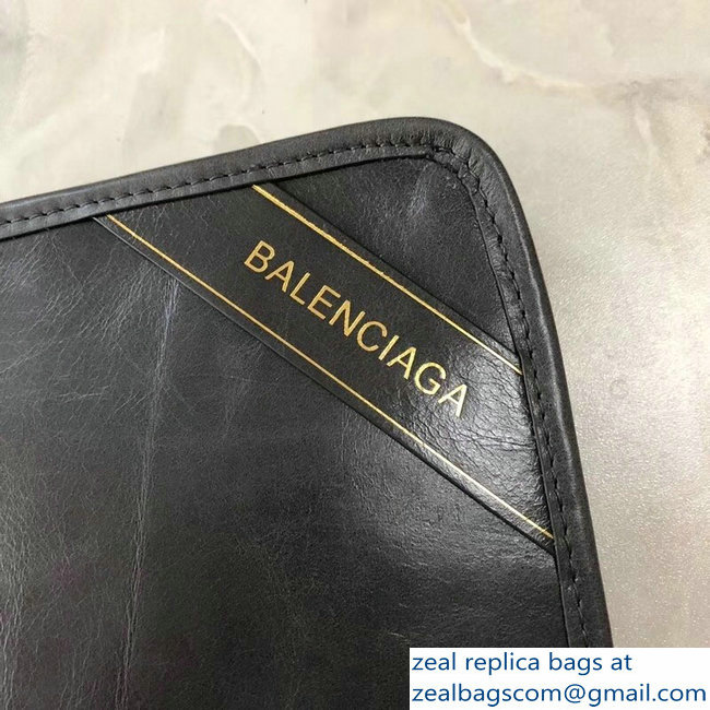 Balenciaga Bazar Zipped Pouch Clutch Bag Gold Logo Etoupe 2018