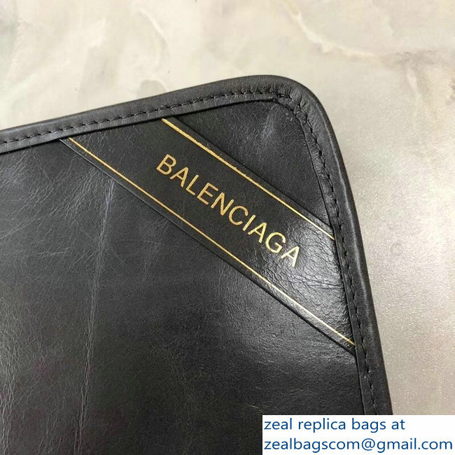 Balenciaga Bazar Zipped Pouch Clutch Bag Gold Logo Etoupe 2018 - Click Image to Close