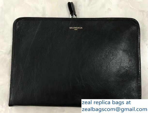 Balenciaga Bazar Zipped Pouch Clutch Bag Logo Black 2018 - Click Image to Close