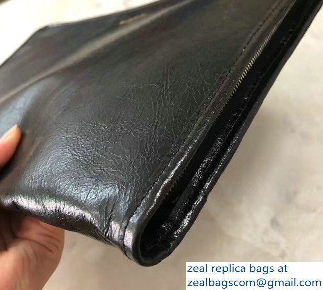 Balenciaga Bazar Zipped Pouch Clutch Bag Logo Black 2018 - Click Image to Close