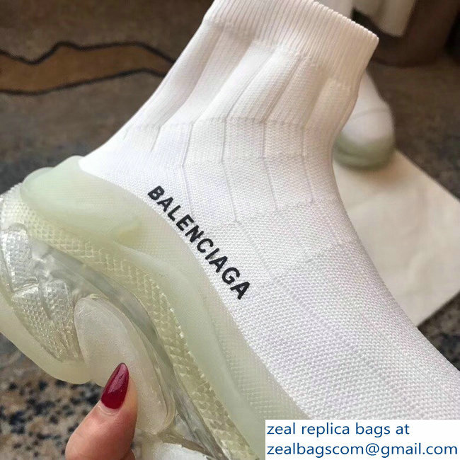 Balenciaga Cushioning Sole Knit Sock Speed Trainers Sneakers White 2018 - Click Image to Close