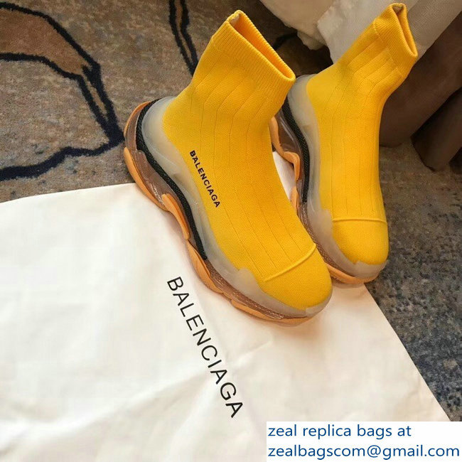 Balenciaga Cushioning Sole Knit Sock Speed Trainers Sneakers Yellow 2018 - Click Image to Close