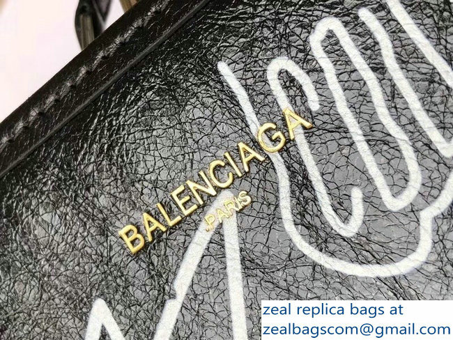 Balenciaga Graffiti Bazar Zipped Pouch Clutch Bag Black/White