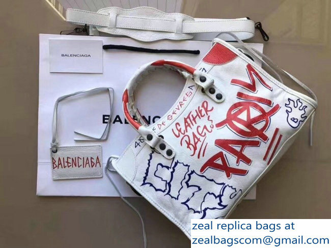 Balenciaga Graffiti Classic Small City Bag White/Red/Blue 2018