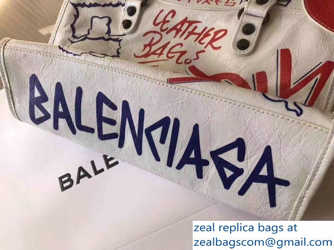 Balenciaga Graffiti Classic Small City Bag White/Red/Blue 2018