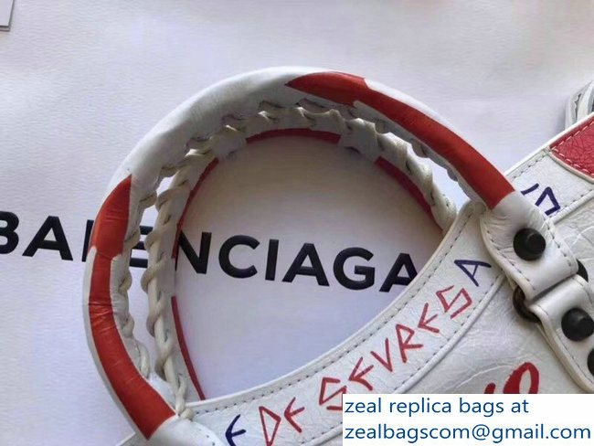 Balenciaga Graffiti Classic Small City Bag White/Red/Blue 2018 - Click Image to Close