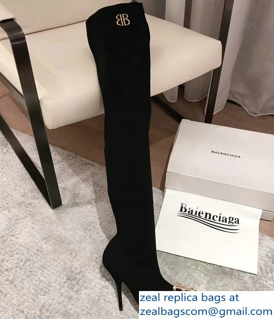 Balenciaga Heel 3cm/9cm BB Knife Over-The-Knee Boots Black 2018 - Click Image to Close