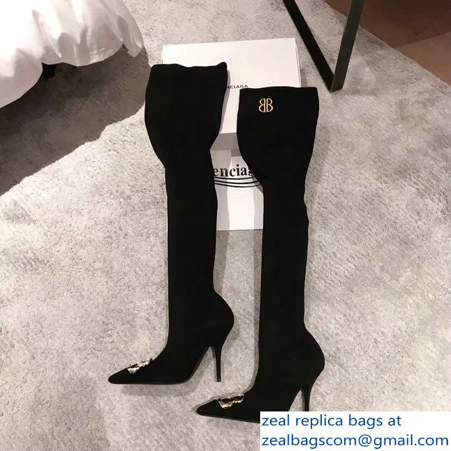 Balenciaga Heel 3cm/9cm BB Knife Over-The-Knee Boots Black 2018