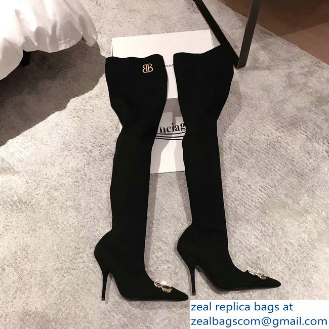 Balenciaga Heel 3cm/9cm BB Knife Over-The-Knee Boots Black 2018