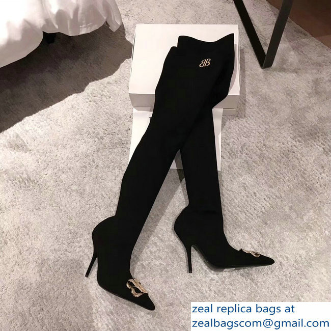 Balenciaga Heel 3cm/9cm BB Knife Over-The-Knee Boots Black 2018