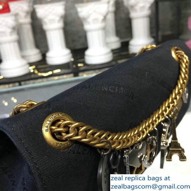 Balenciaga Jacquard Logo BB Round S Charms Chain Shoulder Bag Black 2018 - Click Image to Close