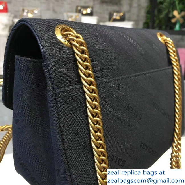 Balenciaga Jacquard Logo BB Round S Charms Chain Shoulder Bag Black 2018