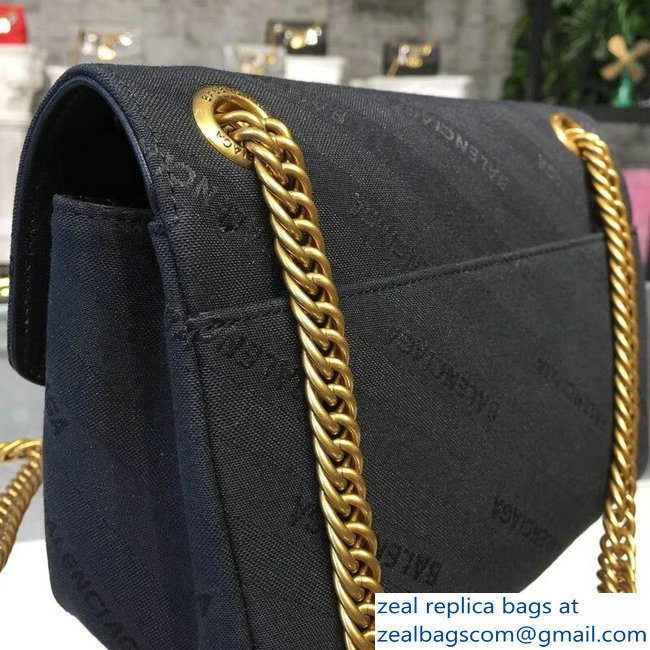 Balenciaga Jacquard Logo BB Round S Charms Chain Shoulder Bag Black 2018 - Click Image to Close