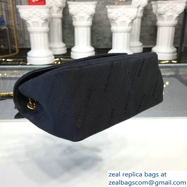 Balenciaga Jacquard Logo BB Round S Charms Chain Shoulder Bag Black 2018 - Click Image to Close