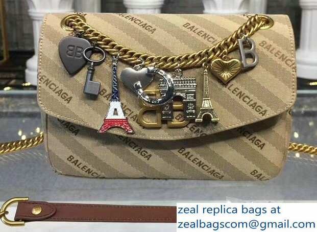 Balenciaga Jacquard Logo BB Round S Charms Chain Shoulder Bag Coffee 2018 - Click Image to Close