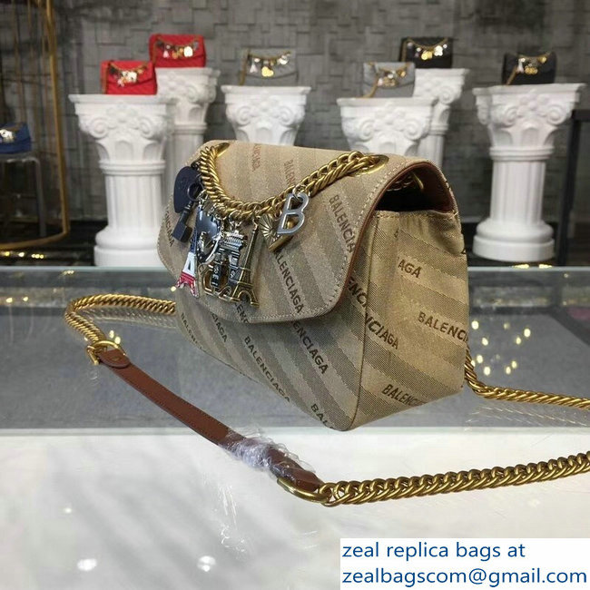 Balenciaga Jacquard Logo BB Round S Charms Chain Shoulder Bag Coffee 2018 - Click Image to Close