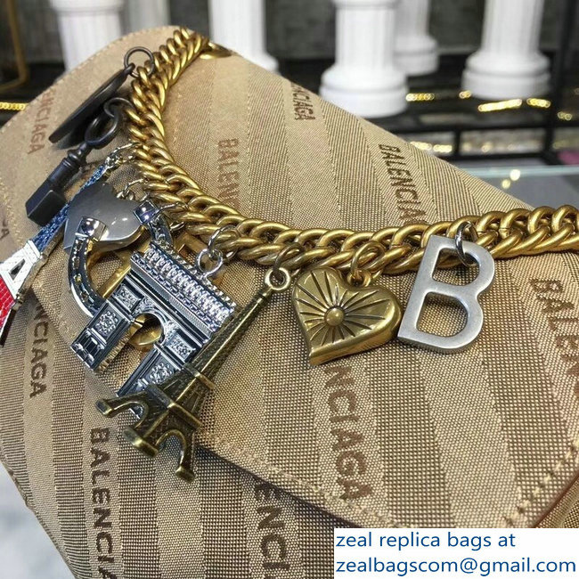 Balenciaga Jacquard Logo BB Round S Charms Chain Shoulder Bag Coffee 2018