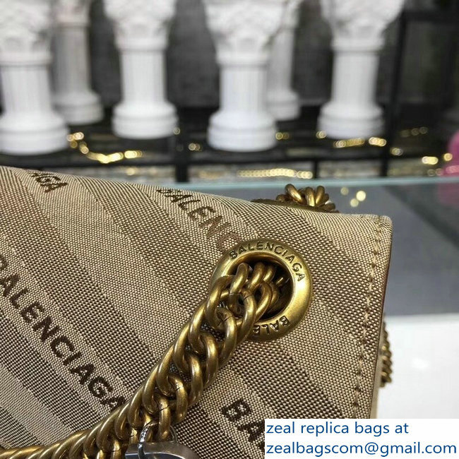 Balenciaga Jacquard Logo BB Round S Charms Chain Shoulder Bag Coffee 2018