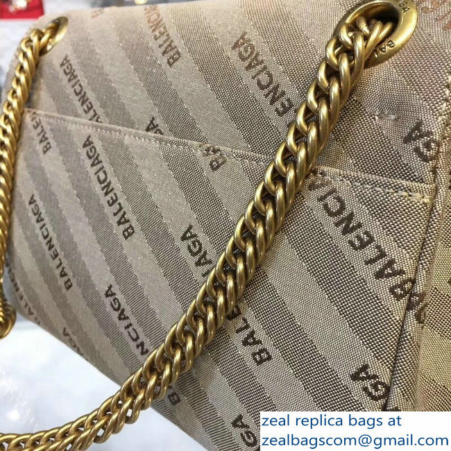 Balenciaga Jacquard Logo BB Round S Charms Chain Shoulder Bag Coffee 2018