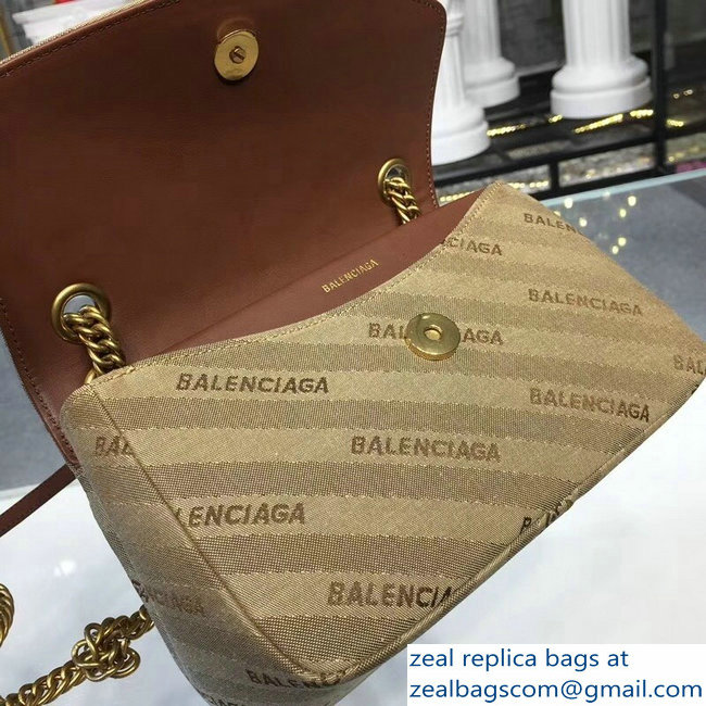 Balenciaga Jacquard Logo BB Round S Charms Chain Shoulder Bag Coffee 2018