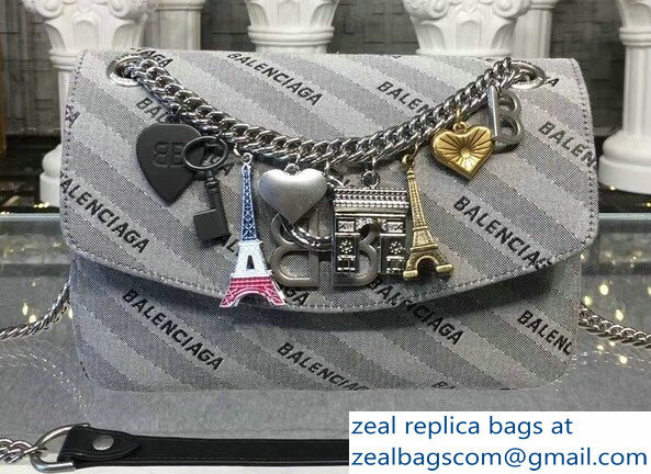 Balenciaga Jacquard Logo BB Round S Charms Chain Shoulder Bag Gray 2018