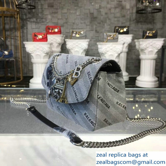 Balenciaga Jacquard Logo BB Round S Charms Chain Shoulder Bag Gray 2018